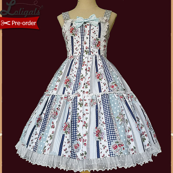 Strawberry & Plaid ~ Sweet Lolita Plaid Dress Cotton JSK Dress by Infanta ~ Pre-order