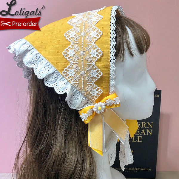 Sunflower ~ Sweet Lolita Headpiece Triangular Scarf by Alice Girl ~ Pre-order