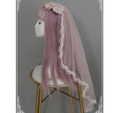 Floating Feather ~ Sweet Embroidered Lolita Veil Fingertip Bridal Veil With Lace Trimming