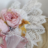 Sweet Lolita Fascinator Hat with Rosettes & Chain