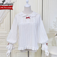 Strawberry & Plaid ~ Long Sleeve Peter Pan Collar Lolita Blouse by Alice Girl ~ Pre-order