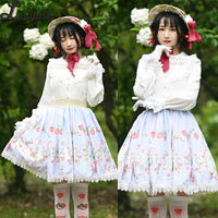 Sweet Short Skirt Mori Girl Strawberry Printed A line Lolita Skirt