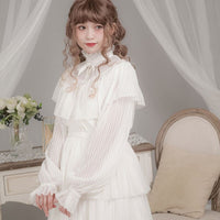 Women's Lolita Blouse with Cape Long Sheer Striped Sleeve Chiffon Shirt by Dolly Delly