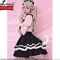 Pre-order ~ Little Wild Cat ~ Cute Lolita Overall Skirt w. Big Bows by Alice Girl