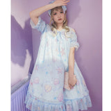 Star Fish & Shells ~ Sweet Printed Lolita Dress Cold Shoulder Short Sleeve Party Dress