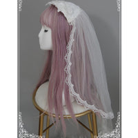 Floating Feather ~ Sweet Embroidered Lolita Veil Fingertip Bridal Veil With Lace Trimming