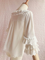 Sweet Women's Loose Chiffon Top Peter Pan Collar Lantern Sleeve Blouse