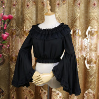 Sweet Women's Off Shoulder Flare Sleeve Chiffon Blouse Gothic Summer Casual Crop Top