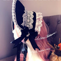 Vintage Lace Trimming Lolita Half Bonnet Victorian Soft Wire Brim Bonnet