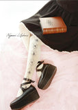 Sweet Women's Patterned Tights Harajuku Castle & Rose Printed Lolita Pantyhose White/Black