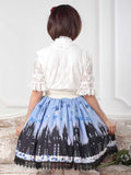 Lolita Blue and Back Gothic Church Printed Lace Lady's Elastic Waist Skirt