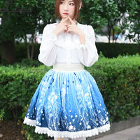 Sweet Jellyfish Printed Short Skirt Mori Girl A line Elastic Waist Skater Skirt for Women