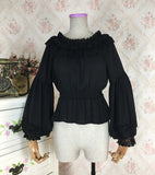 Sweet Women's Long Lantern Sleeve Chiffon Blouse Vintage Off the Shoulder Top
