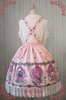 Sweet Female Chiffon Suspender Skirt Alice Wonderland Series Printed Midi Skirt by Strawberry Witch