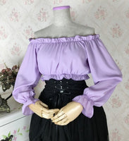 Sweet Off the Shoulder Chiffon Crop Top Long Sleeve Blouse for Women