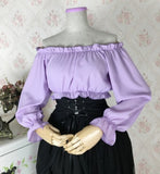 Sweet Off the Shoulder Chiffon Crop Top Long Sleeve Blouse for Women