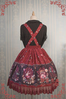 Sweet Female Chiffon Suspender Skirt Alice Wonderland Series Printed Midi Skirt by Strawberry Witch
