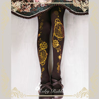 Steampunk Tights Astrological Clock & Gear Printed Lolita Pantyhose/Tights 120d Velvet Tights