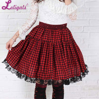 Sweet Red Short Harajuku Skirt Pleated Plaid A line Knee Length Skirt for Women