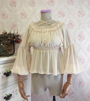 Sweet Long Lantern Sleeve Chiffon Blouse Autumn Women's Off the Shoulder Top