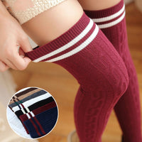 Twist Vertical Striped Thigh High Stockings Sweet Over the Knee Stockings for Women