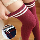 Twist Vertical Striped Thigh High Stockings Sweet Over the Knee Stockings for Women