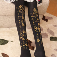 Sweet Sakura Printed Lolita Pantyhose Mori Girl Tights for Women Red/ White/ Black