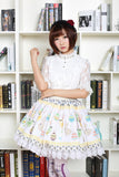 Lovely Mori Girl Skirt Cute Easter Eggs and Rabbits Printed Lolita Pleated Skirt with Lace Trimming