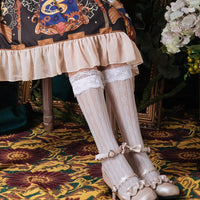 Sweet Lace Long Stockings Lolita Heart Hollowed-out Stockings White/Black