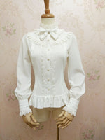New White Women's Shirt Sweet Lantern Sleeve Lace Ruffled Blouse for Girl by Yiliya