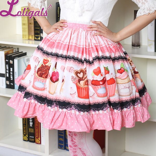 Fancy Mori Girl Short Skirt Sweet Pink Cup Cake Printed Lolita Pleated Skirt