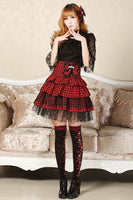 Sweet College Style Punk Plaid Black and Red Layered Skirt
