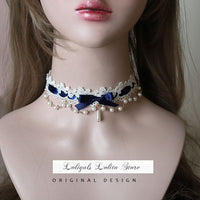 Sweet Lolita Chocker Necklace Cute Bowknot Chocker with Beaded Chain