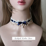 Sweet Lolita Chocker Necklace Cute Bowknot Chocker with Beaded Chain