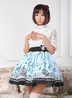 Sweet Light Sky Blue Melody Printed Elastic Waist Lace Lolita Skirt For Lady