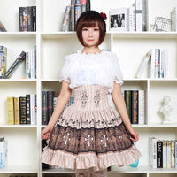 Sweet Mori Girl High Waist Skirt Crown Printed Lolita Short Skirt with Ruffles