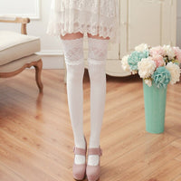 Classic Striped Pattern Thigh High Stockings Sweet Japanese Lace Sexy Cotton Over The Knee Stockings