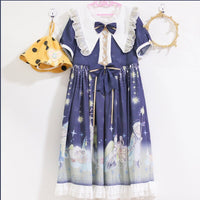 Little Prince ~ Sweet Short Sleeve Lolita Dress Pointed Collar Chiffon Party Dress