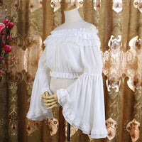 Sweet Women's Off Shoulder Flare Sleeve Chiffon Blouse Gothic Summer Casual Crop Top