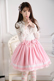 Sweet Pink Elastic Waist Pleated Lady's Lolita Skirt with Detachable Bow and Pearl Chain