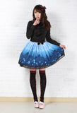 Sweet Princess Blue Moonlight Castle Printed Pleated Lolita A Line Skirt with Lace Trim and Bow