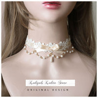 Sweet Lolita Chocker Necklace Cute Bowknot Chocker with Beaded Chain