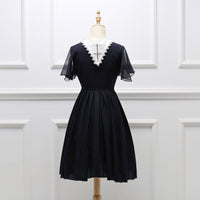 Gothic Lolita Chiffon Dress Short Batwing Sleeve Pointed Collar Embroidered Summer Dress Black/Red/Navy Blue