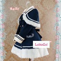 Classic Sailor Uniform Inspired Navy Blue Long Sleeve Double Breasted Metal Button Wool Winter Lolita Coat