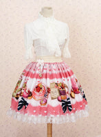 Sweet Pink Afternoon Tea Party Lovely Printed Lace Lolita Short Skirt with Bow for Girl