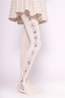 Sweet Women's Patterned Tights Harajuku Castle & Rose Printed Lolita Pantyhose White/Black