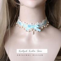 Sweet Lolita Chocker Necklace Cute Bowknot Chocker with Beaded Chain