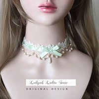 Sweet Lolita Chocker Necklace Cute Bowknot Chocker with Beaded Chain