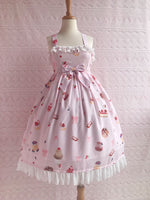Sweet Strawberry and Desert Printed Lolita Casual JSK Dress Sleeveless Chiffon Midi Dress by Yiliya