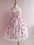 Sweet Strawberry and Desert Printed Lolita Casual JSK Dress Sleeveless Chiffon Midi Dress by Yiliya